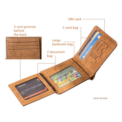 Men's Leather Short Wallet With Clear ID Window Credit Card Holder