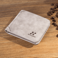Men's Leather Short Wallet With Clear ID Window Credit Card Holder