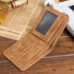Men's Leather Short Wallet With Clear ID Window Credit Card Holder