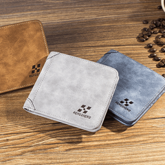 Men's Leather Short Wallet With Clear ID Window Credit Card Holder