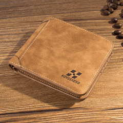 Men's Leather Short Wallet With Clear ID Window Credit Card Holder