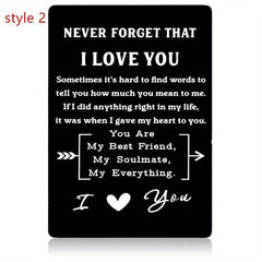 Engraved Aluminum Wallet Insert Card - Never Forget I Love You