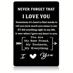 Engraved Aluminum Wallet Insert Card - Never Forget I Love You