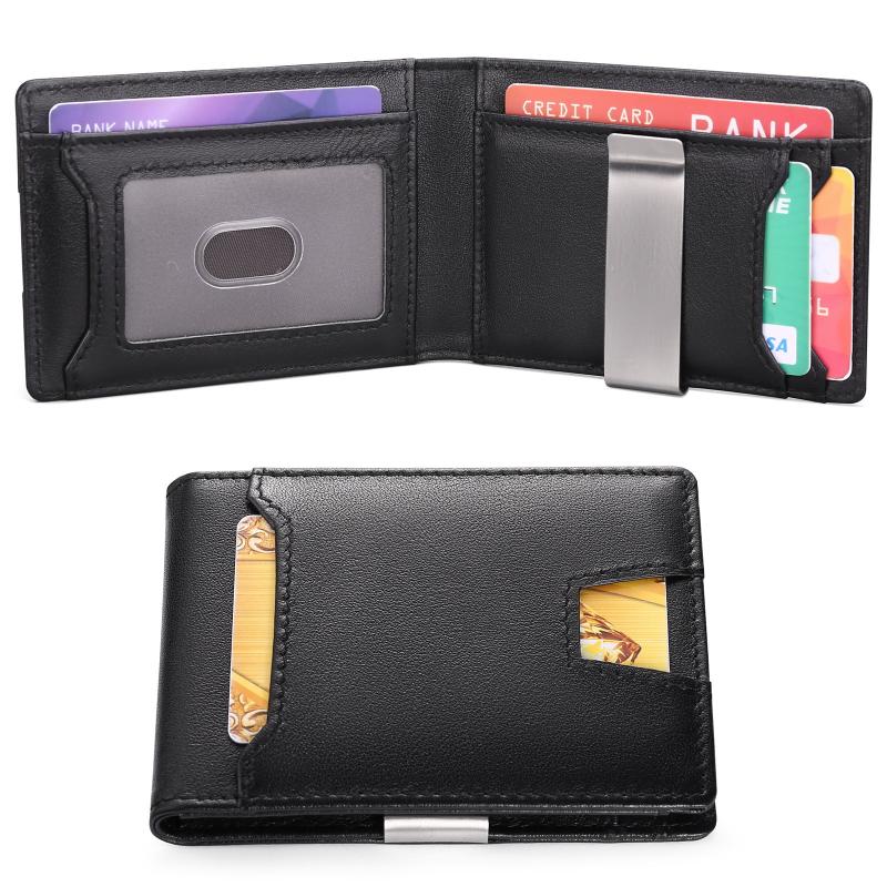 Men's Ultra thin Wallet Casual RFID Dollar Clip Leather Card Wallet
