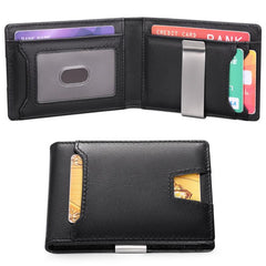 Men's Ultra thin Wallet Casual RFID Dollar Clip Leather Card Wallet