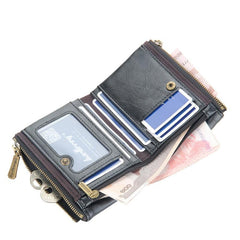 Men's Double Zipper Buckle Wallet Retro Coin Purse Card Holder
