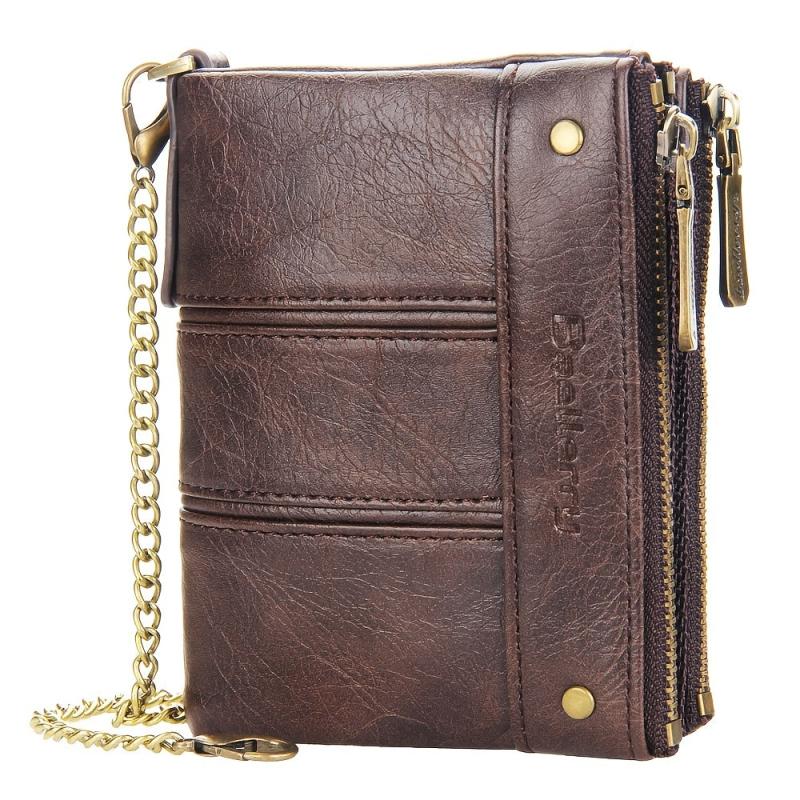 Men's Double Zipper Buckle Wallet Retro Coin Purse Card Holder