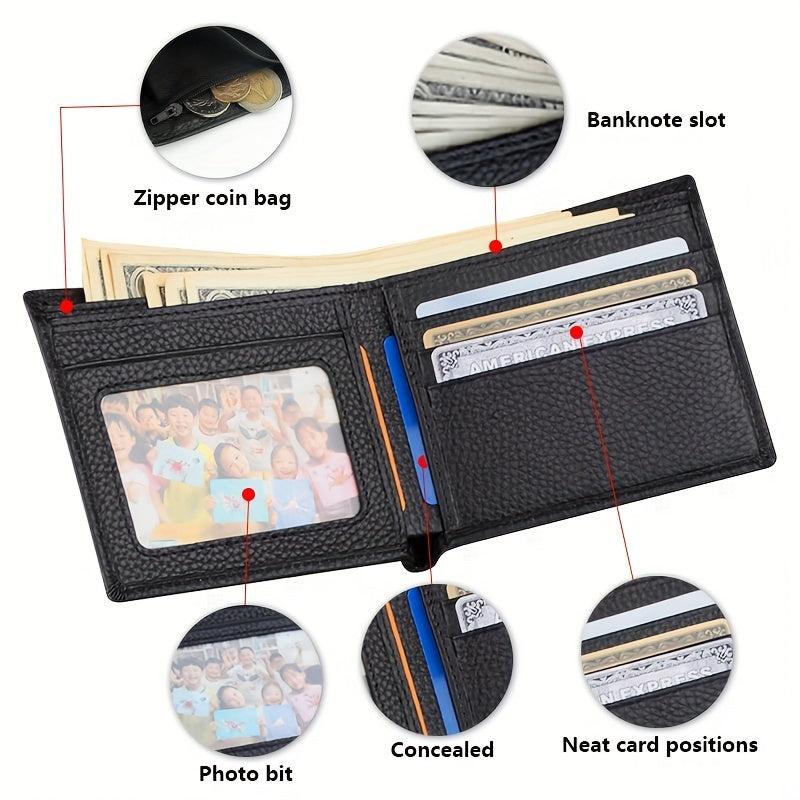 Men's Soft Leather Wallet with Zippered Coin Bifold Card Holder