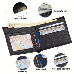 Men's Soft Leather Wallet with Zippered Coin Bifold Card Holder