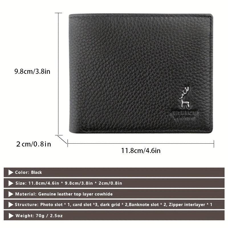 Men's Soft Leather Wallet with Zippered Coin Bifold Card Holder