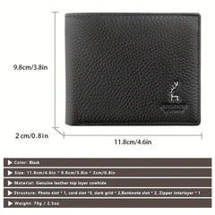 Men's Soft Leather Wallet with Zippered Coin Bifold Card Holder