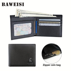 Men's Soft Leather Wallet with Zippered Coin Bifold Card Holder