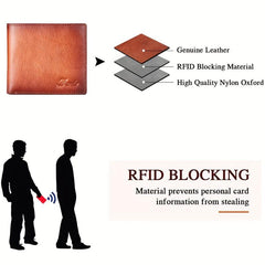 Retro Men's Leather Wallet RFID Blocking 10 Card Slots 2 Windows 2 Cash Slots