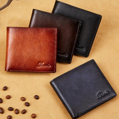 Retro Men's Leather Wallet RFID Blocking 10 Card Slots 2 Windows 2 Cash Slots