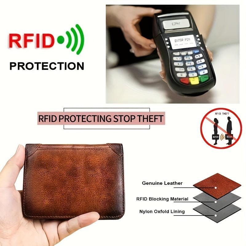 Leather Rfid Wallets For Men Vintage Thin ID Holder Money Bag