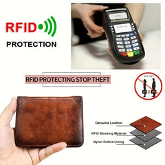Leather Rfid Wallets For Men Vintage Thin ID Holder Money Bag