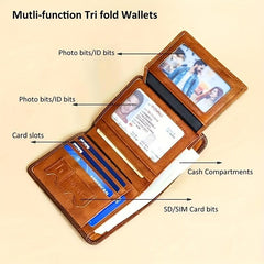Leather Rfid Wallets For Men Vintage Thin ID Holder Money Bag