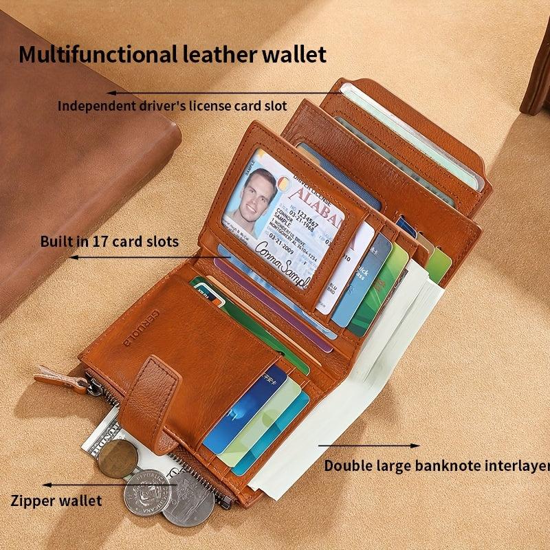 Men's Vintage Leather Card Holder Wallet with Zipper Coin Purse