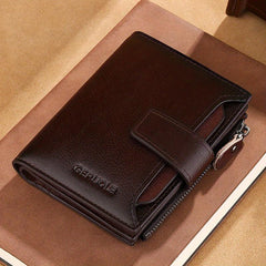 Men's Vintage Leather Card Holder Wallet with Zipper Coin Purse