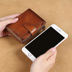 Men's Vintage Leather Card Holder Wallet with Zipper Coin Purse