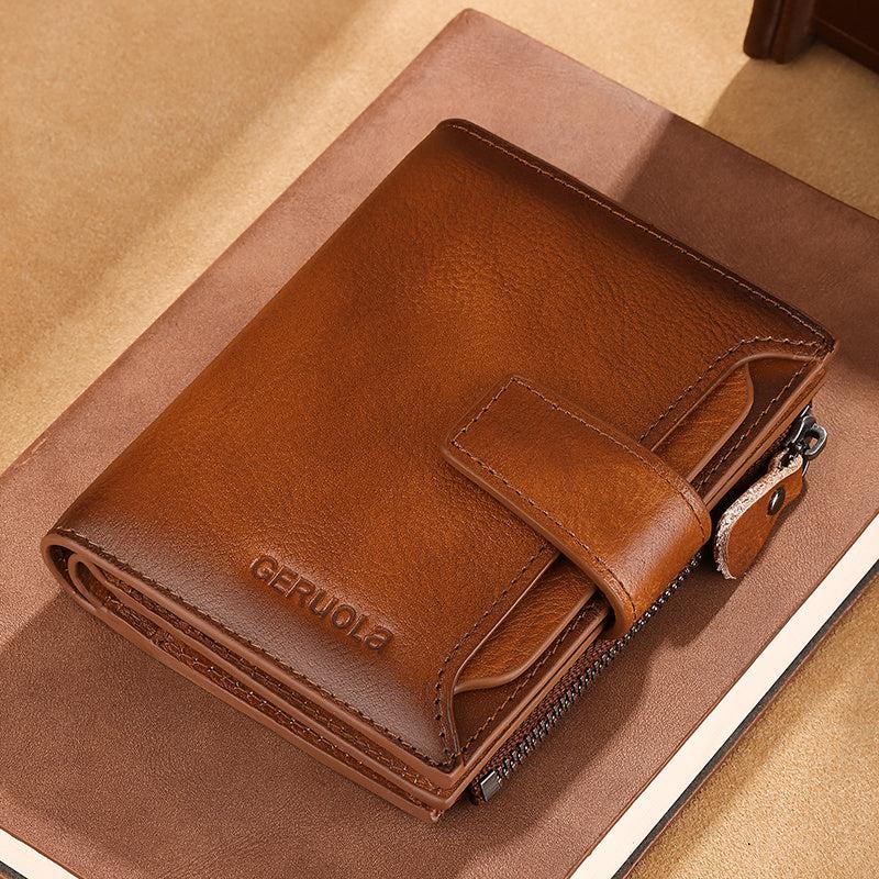 Men's Vintage Leather Card Holder Wallet with Zipper Coin Purse