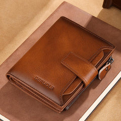 Men's Vintage Leather Card Holder Wallet with Zipper Coin Purse