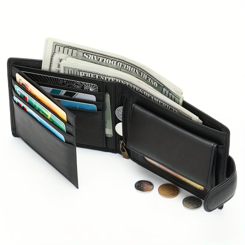 Men's Leather Wallet Money Clip Anti Theft Hasp Soft Leather Wallet Coin Purse