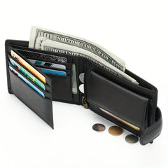 Men's Leather Wallet Money Clip Anti Theft Hasp Soft Leather Wallet Coin Purse
