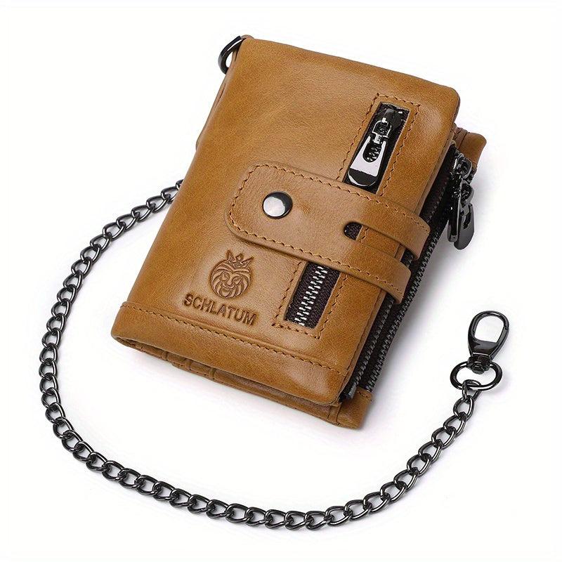 Men's Leather Short Wallet Vertical Cowhide RFID Blocking