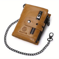 Men's Leather Short Wallet Vertical Cowhide RFID Blocking