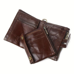 Men's Leather Short Wallet Vertical Cowhide RFID Blocking