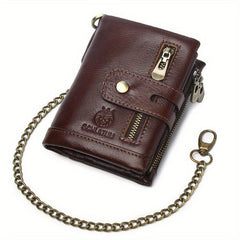 Men's Leather Short Wallet Vertical Cowhide RFID Blocking