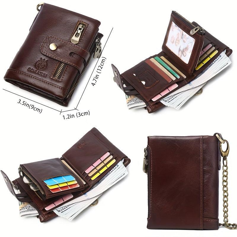 Men's Leather Short Wallet Vertical Cowhide RFID Blocking