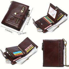 Men's Leather Short Wallet Vertical Cowhide RFID Blocking