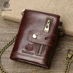 Men's Leather Short Wallet Vertical Cowhide RFID Blocking