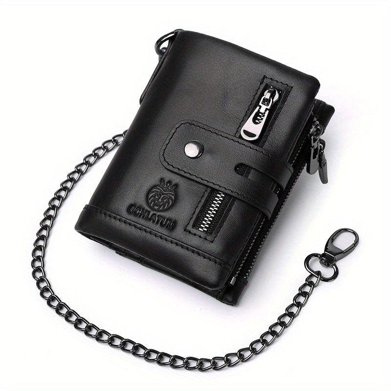 Men's Leather Short Wallet Vertical Cowhide RFID Blocking