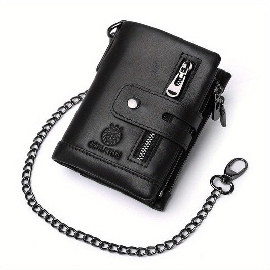 Men's Leather Short Wallet Vertical Cowhide RFID Blocking