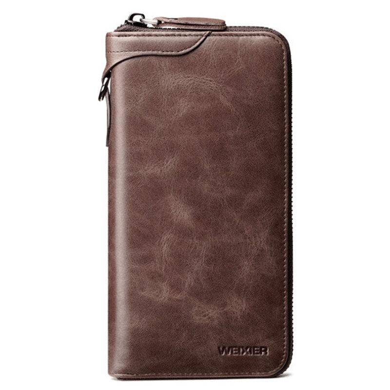 Vintage Leather Handbag Men Business Casual Single Zipper Envelope Bag