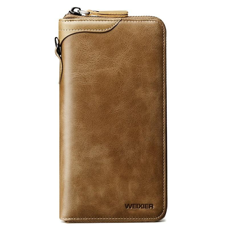 Vintage Leather Handbag Men Business Casual Single Zipper Envelope Bag