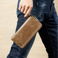 Vintage Leather Handbag Men Business Casual Single Zipper Envelope Bag