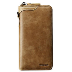 Vintage Leather Handbag Men Business Casual Single Zipper Envelope Bag