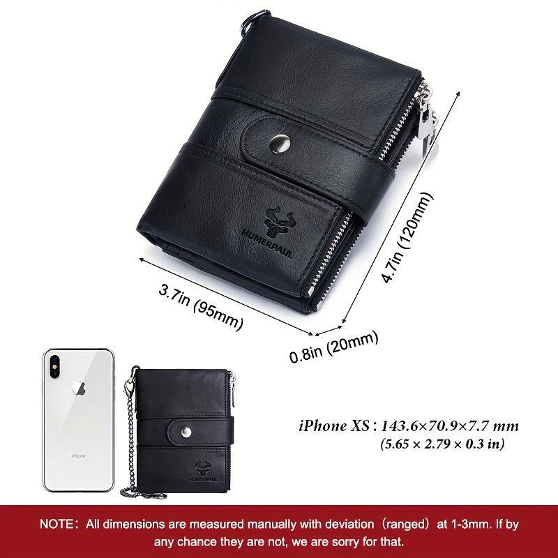 HUMERPAUL Men Wallets Cowhide Coin Purse RFID Card Holder Chain