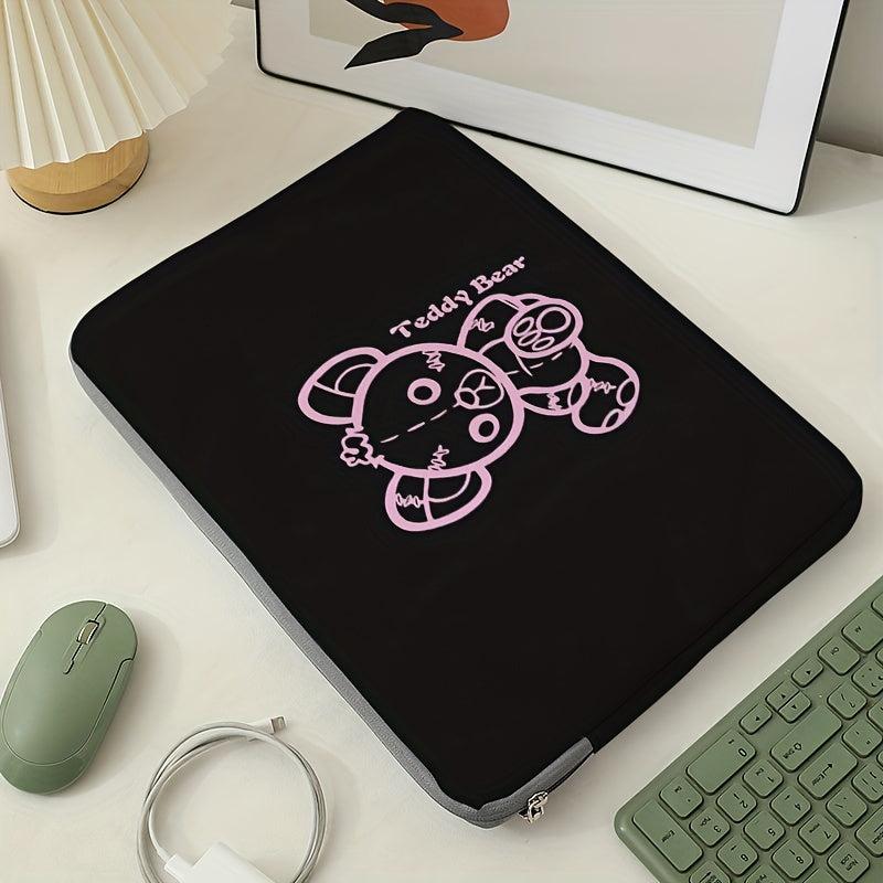 Pink Bear Laptop Bag Soft Cover Zipper Closure