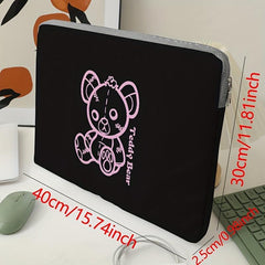 Pink Bear Laptop Bag Soft Cover Zipper Closure