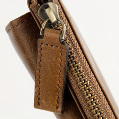 Men's Leather Bull Head Pattern Short Wallet Zipper Button Wallet
