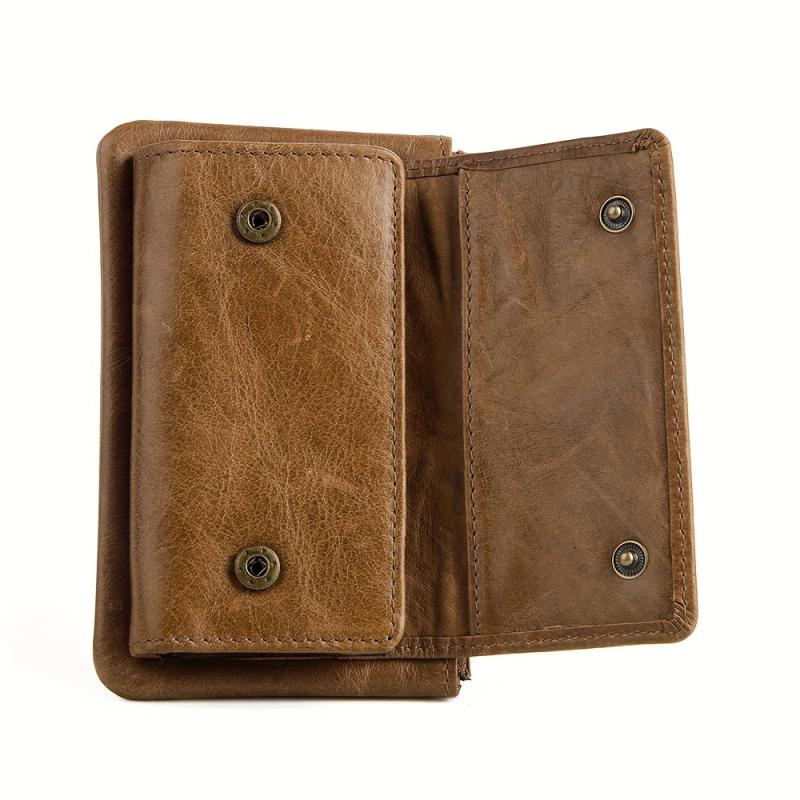 Men's Leather Bull Head Pattern Short Wallet Zipper Button Wallet