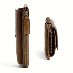 Men's Leather Bull Head Pattern Short Wallet Zipper Button Wallet