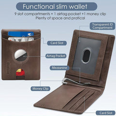 Men's Leather Credit Card Holder Bifold Wallet With Money Clip