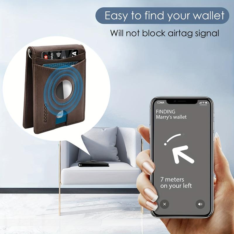Men's Leather Credit Card Holder Bifold Wallet With Money Clip