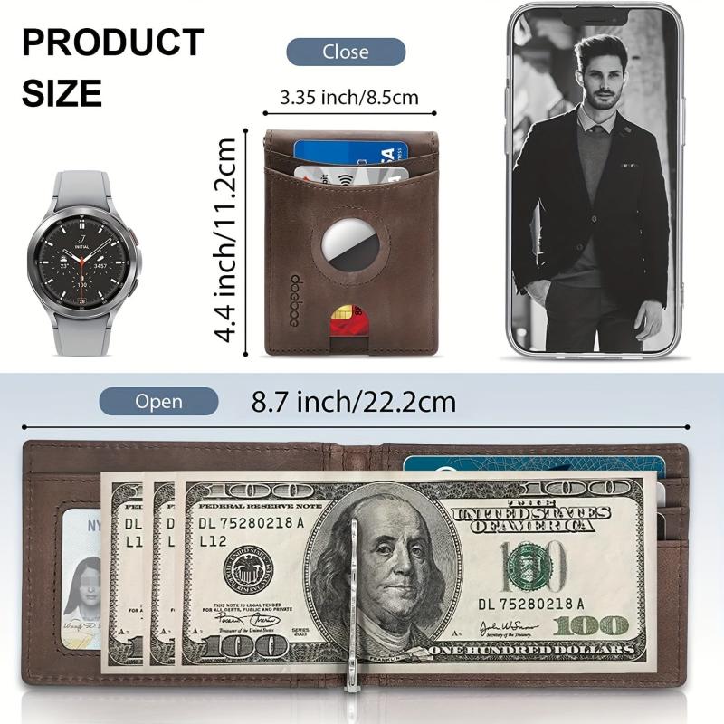 Men's Leather Credit Card Holder Bifold Wallet With Money Clip